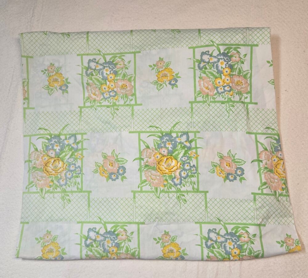 Vintage Cannon Monticello Twin Fitted Sheet Green Floral